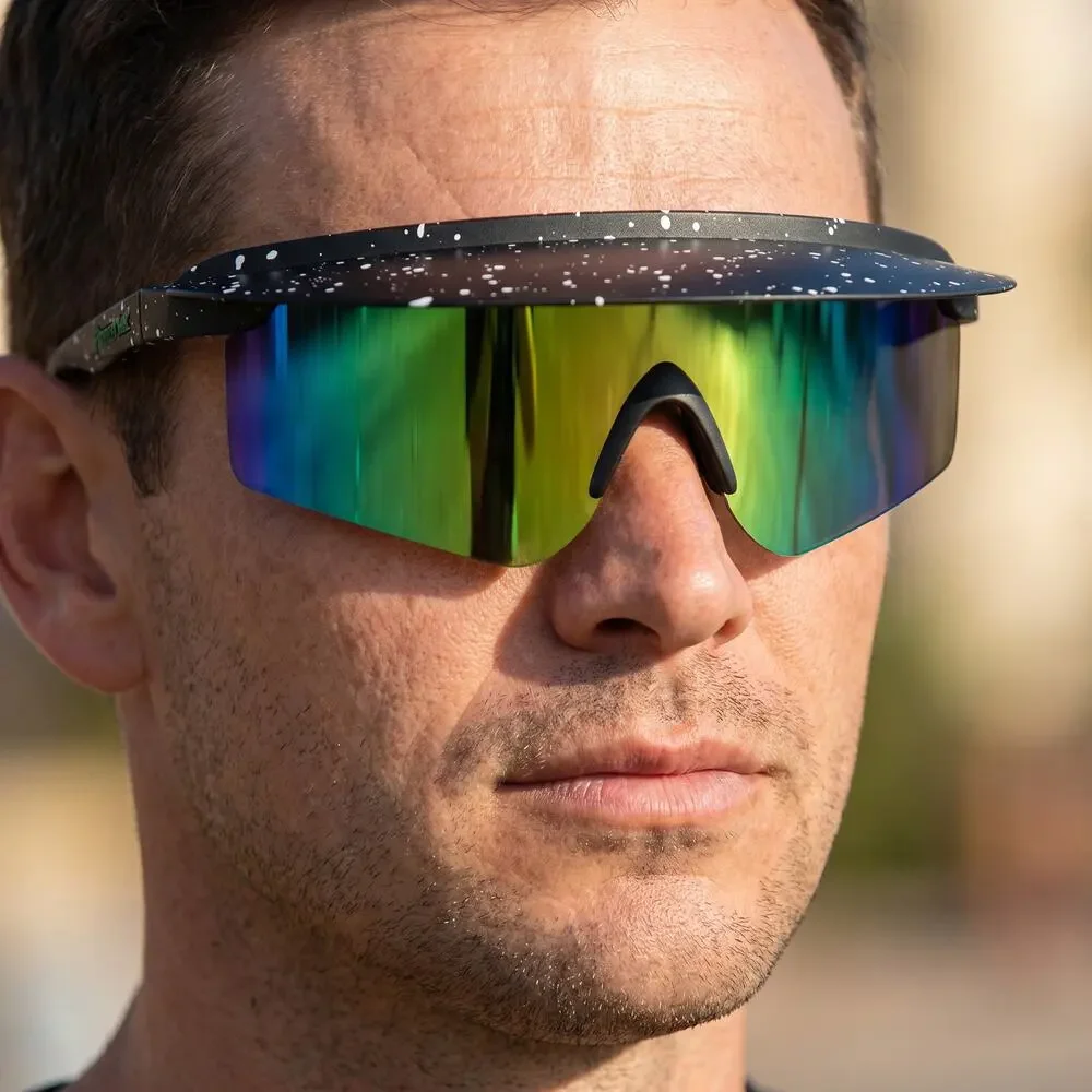 NEW Tipsy Elves Major Lazer Visor Sunglasses Mirrorized UV Polarized Green Blue